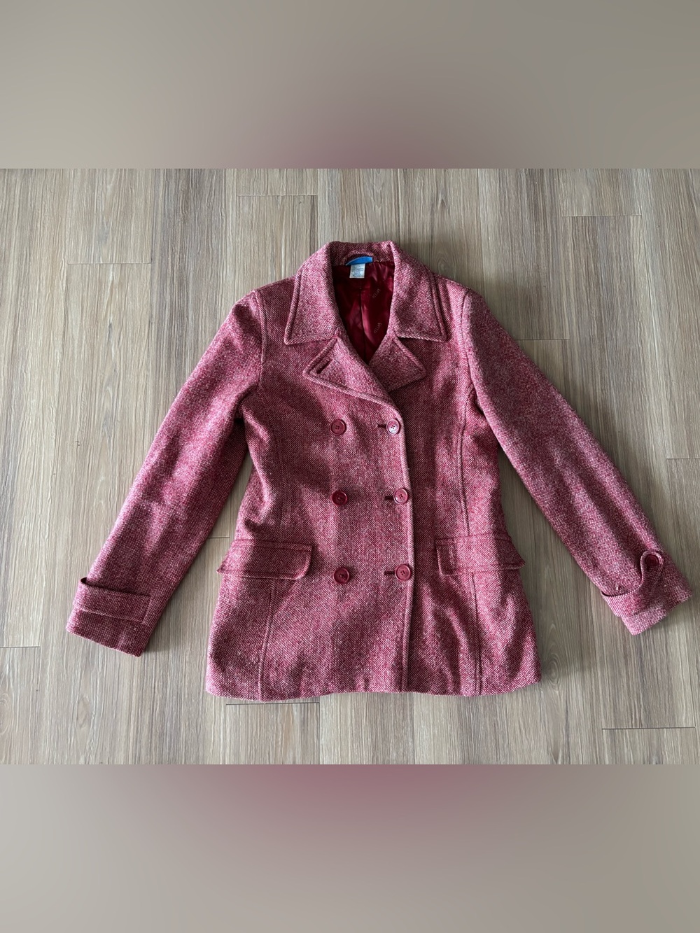 VTG Delia’s Pea Coat Red Wool Tweed Double-Breasted Womens L Y2K Classic Preppy - Picture 8 of 12